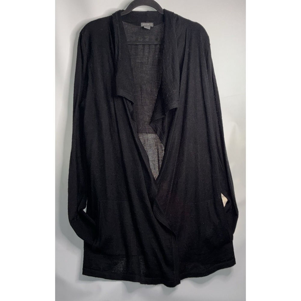 Eddie Bauer Waterfall Open Cardigan XL Black Wool Blend Lightweight Pockets - Picture 5 of 8